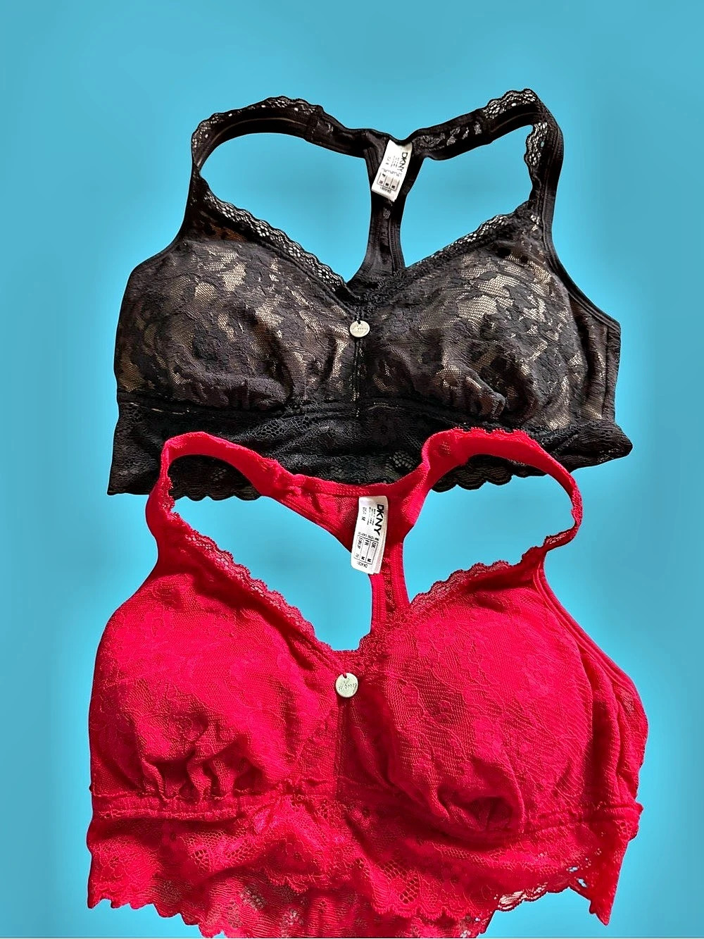 DKNY Lace Racerback Bralette 2-Pack Black & Red Medium